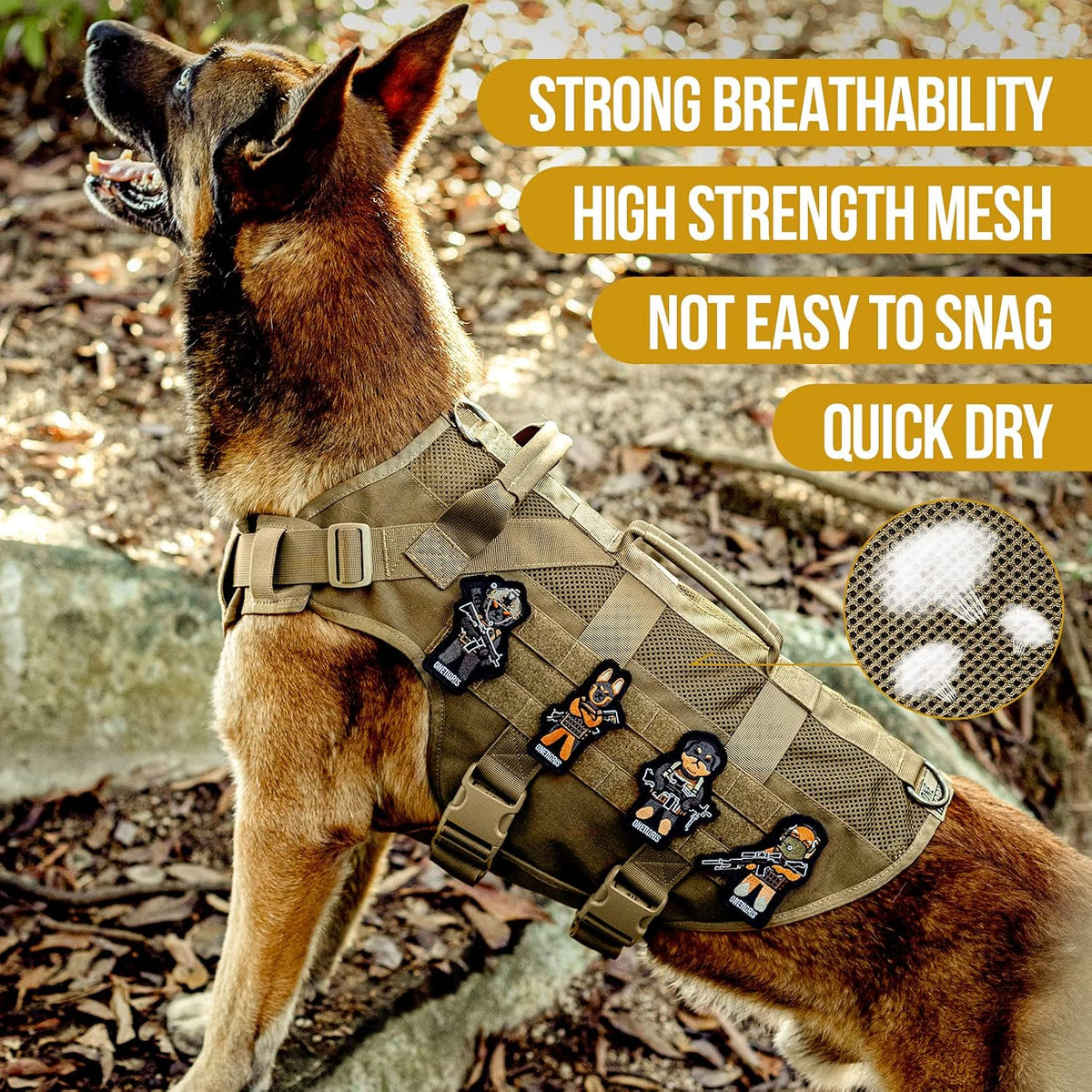 OneTigris No Pull Tactical Dog Harness for Medium Dogs - Brown / XL - image 3