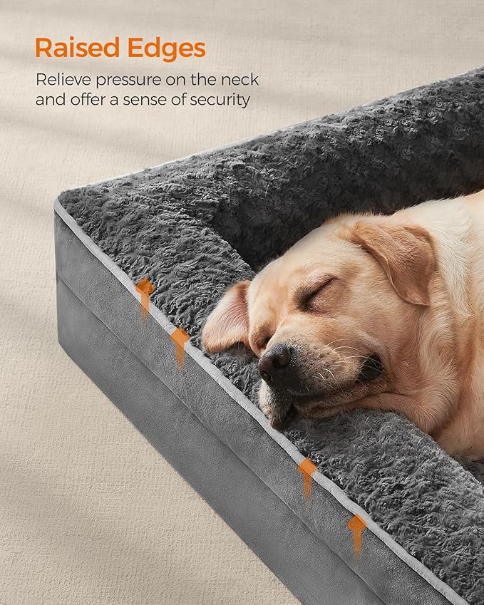 Feandrea Orthopaedic Dog Bed for Large Dogs, Waterproof Dog Sofa Bed with Removable Washable Cover, 36 x 27 x 6.5 Inches, Slate Gray UPGW252G02