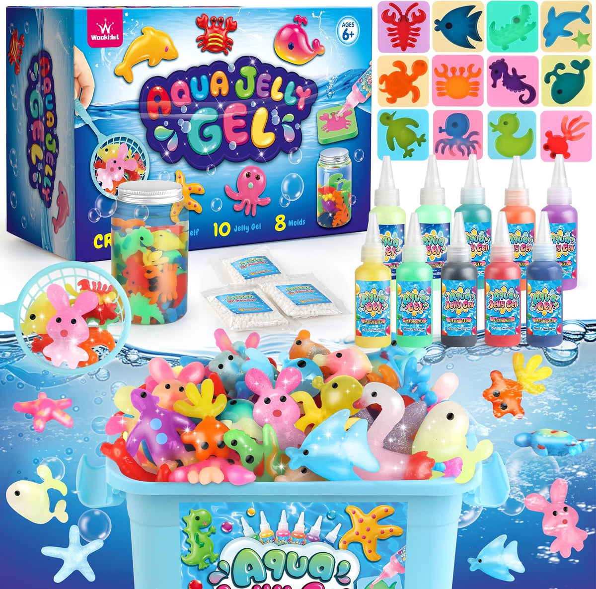 wookidel magic water gel elf kit with ocean animal molds and gel bottles