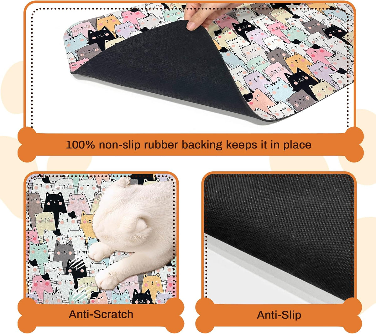 Pet Feeding Mat for Floors Cat Food Mat Waterproof Dog Food Mat - 20"L x 12"W / ColorfulCat - image 3
