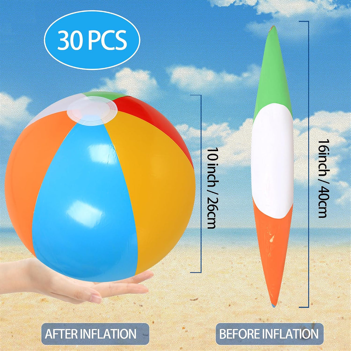 30 Pack Beach Balls Bulk, Inflatable Pool Beach Toys for Summer – Fun for Kids & Family - 16" Rainbow - image 2