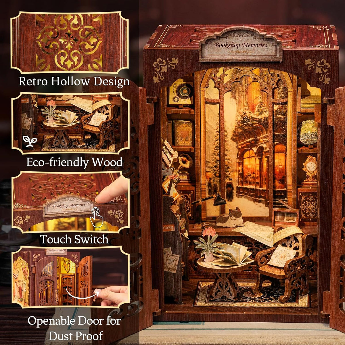 Cutefun Book Nook Kit - DIY Miniature Dollhouse Kit for Adults and Teens – Fun for Kids & Family - Bookshop Memories - image 3