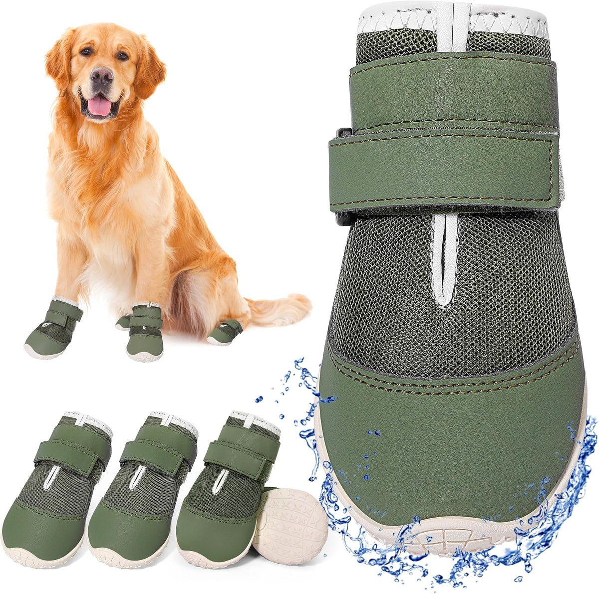 DcOaGt Dog Shoes Large Size Dogs - Green Mesh-Reflective / Size 3:for paw width 2.0-2.2 inches (Pack of 4)