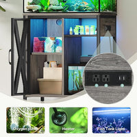 YITAHOME Fish Tank Stand with Power Outlets & LED Light, 20-29 Gallon Metal Aquarium Stand with Cabinet for Fish Tank Accessories Storage for Turtle Tank, Reptile Terrarium, 350LBS Capacity, Grey