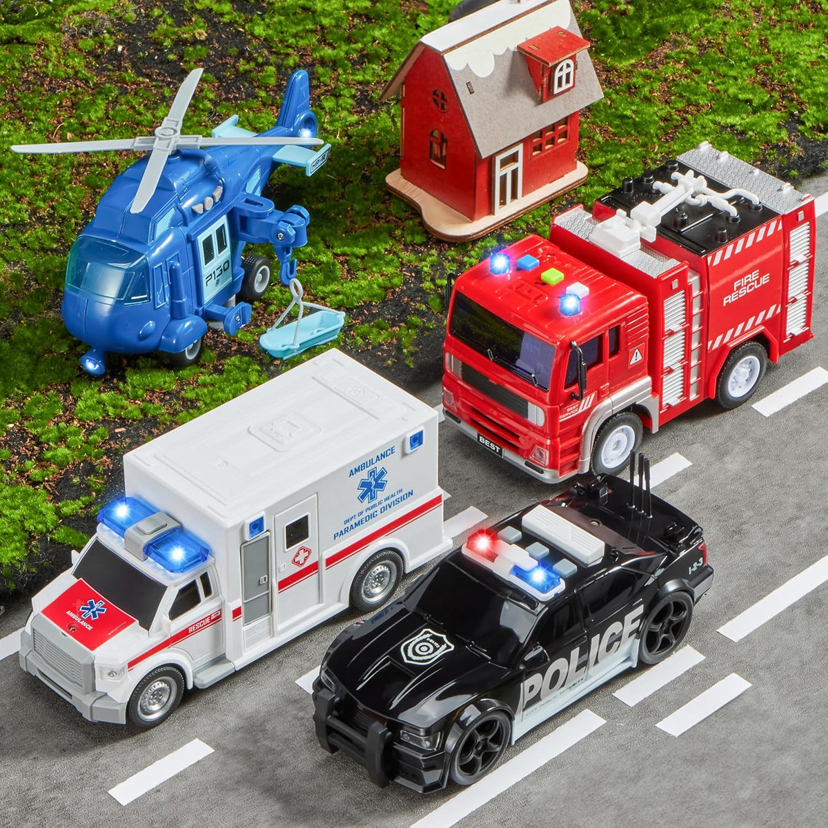 JOYIN 4 Packs Emergency Vehicle Toy Playsets - Emergency Vehicle Toy Set - image 2