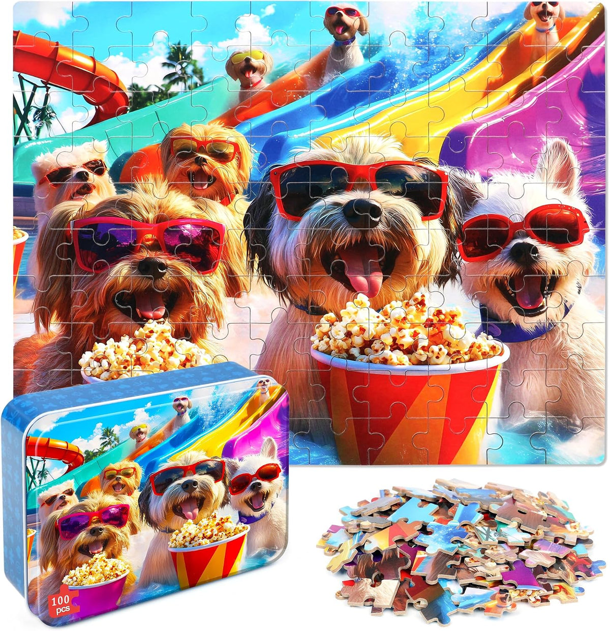 LELEMON Halloween jigsaw puzzle for kids with pumpkins and bats in tin box - view 6
