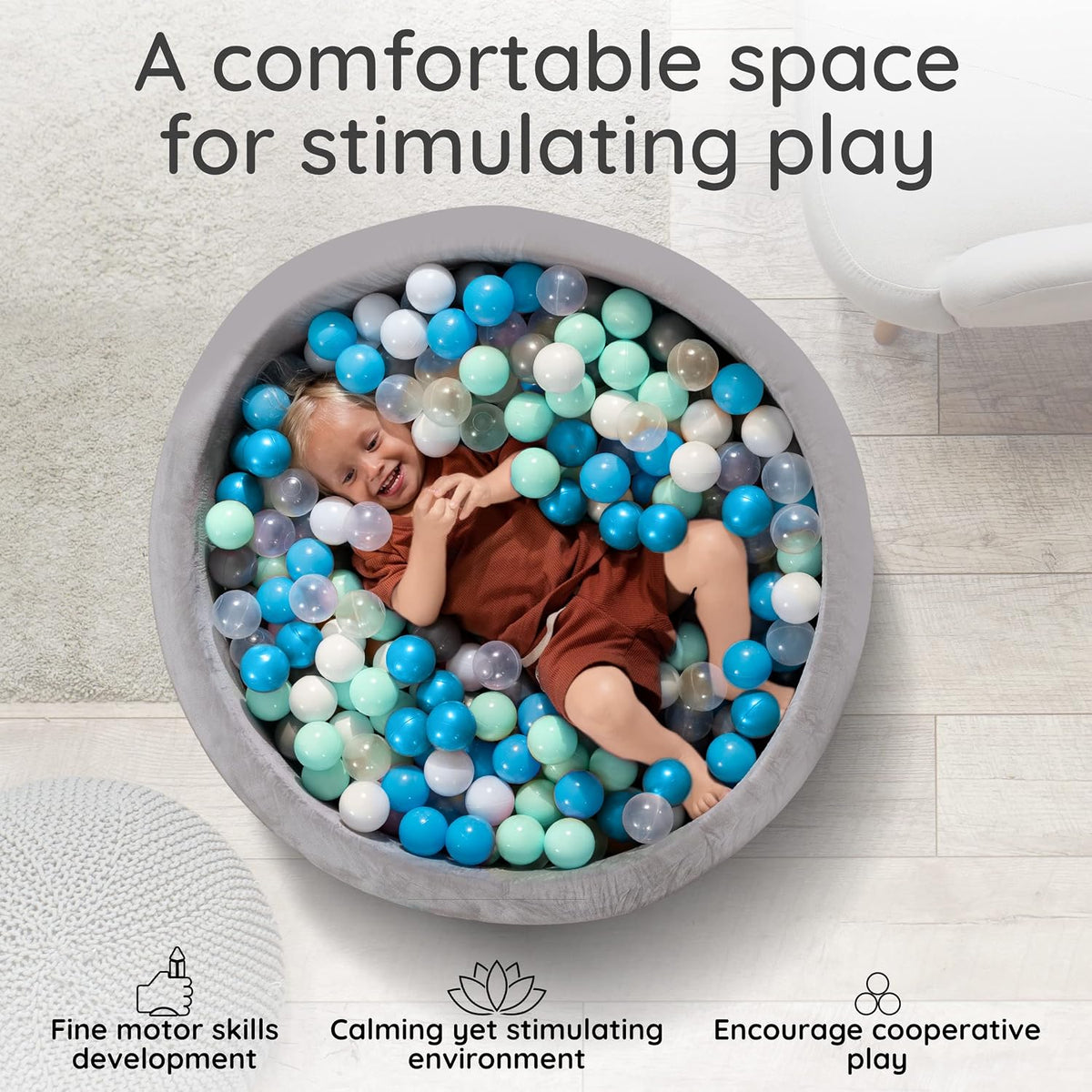Fulton and Ivy gray velvet memory foam ball pit for babies and toddlers - view 3