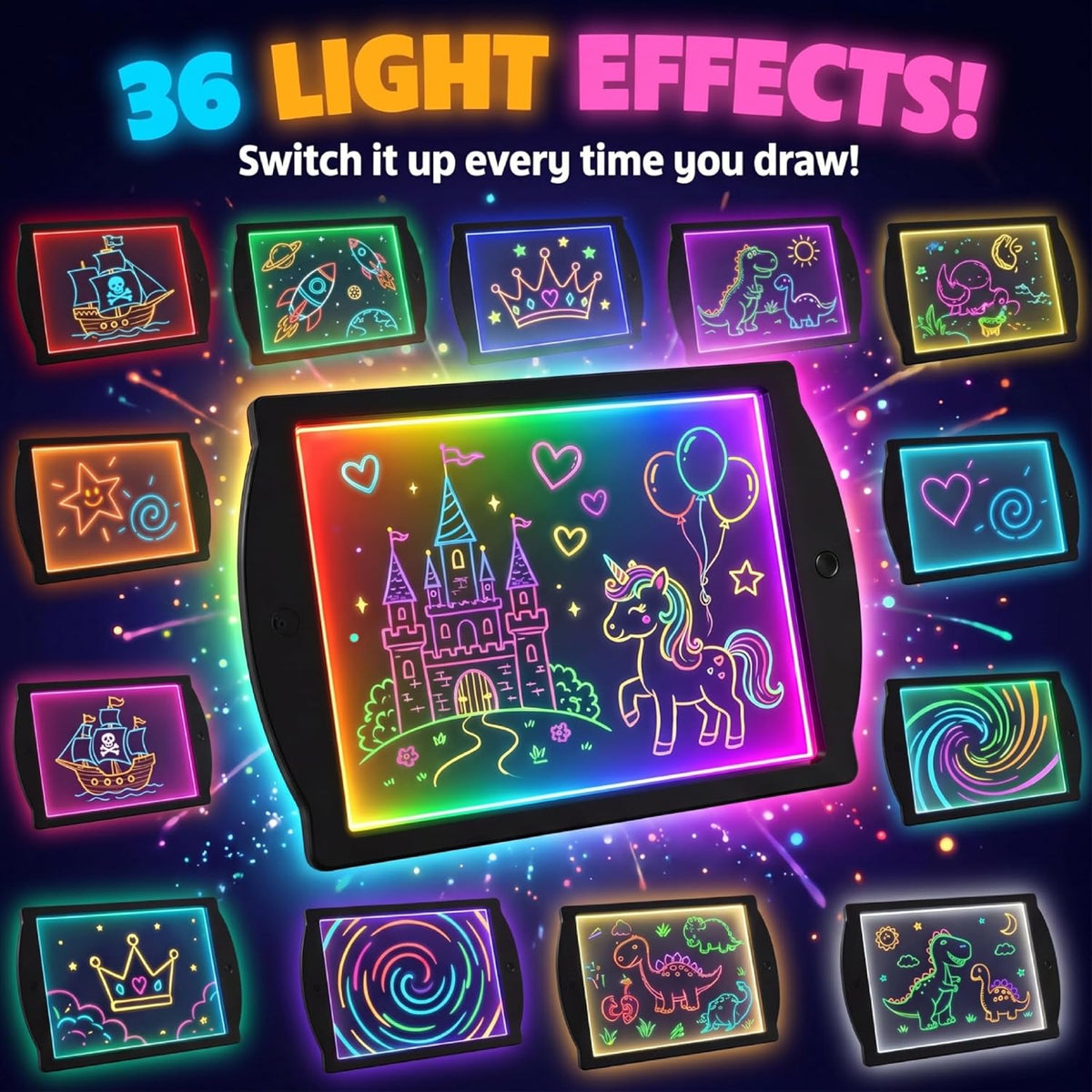 Marvin's Magic Glow Art Pink Drawing Board, 36 Light Effects - Black - image 3