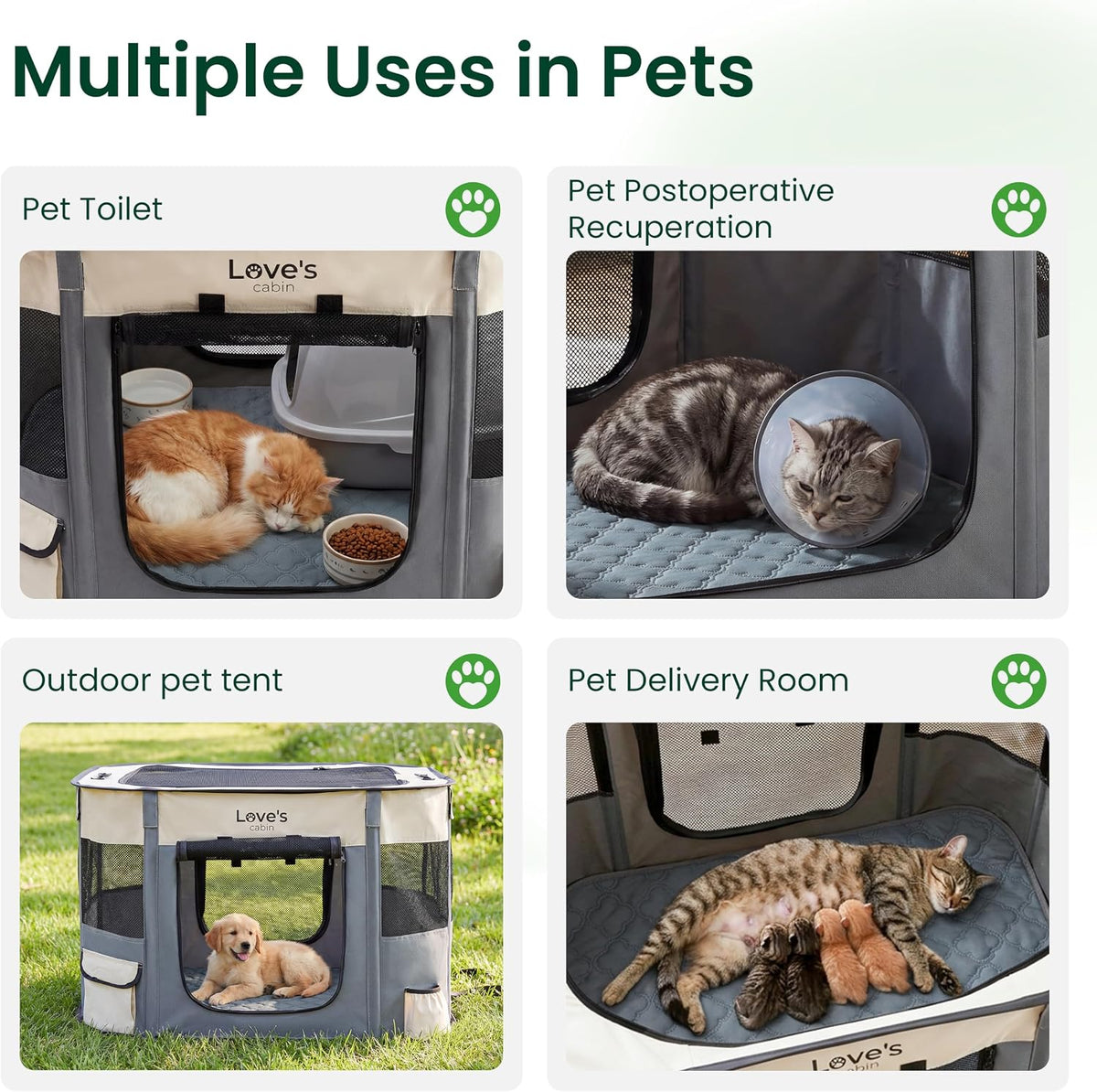 Love's cabin Pet Puppy Dog Playpen - Gray green with Pad / Small - image 3