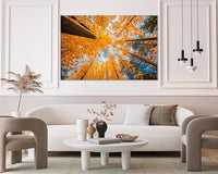 Nature Wall Art Prints - Ocean Forest Mountain Lake Canvas Landscapes - Small to Extra Large Living Room Bedroom Kitchen Bathroom Décor (Blue Sky Through Yellow Autumn Trees, 28L" x 41W")