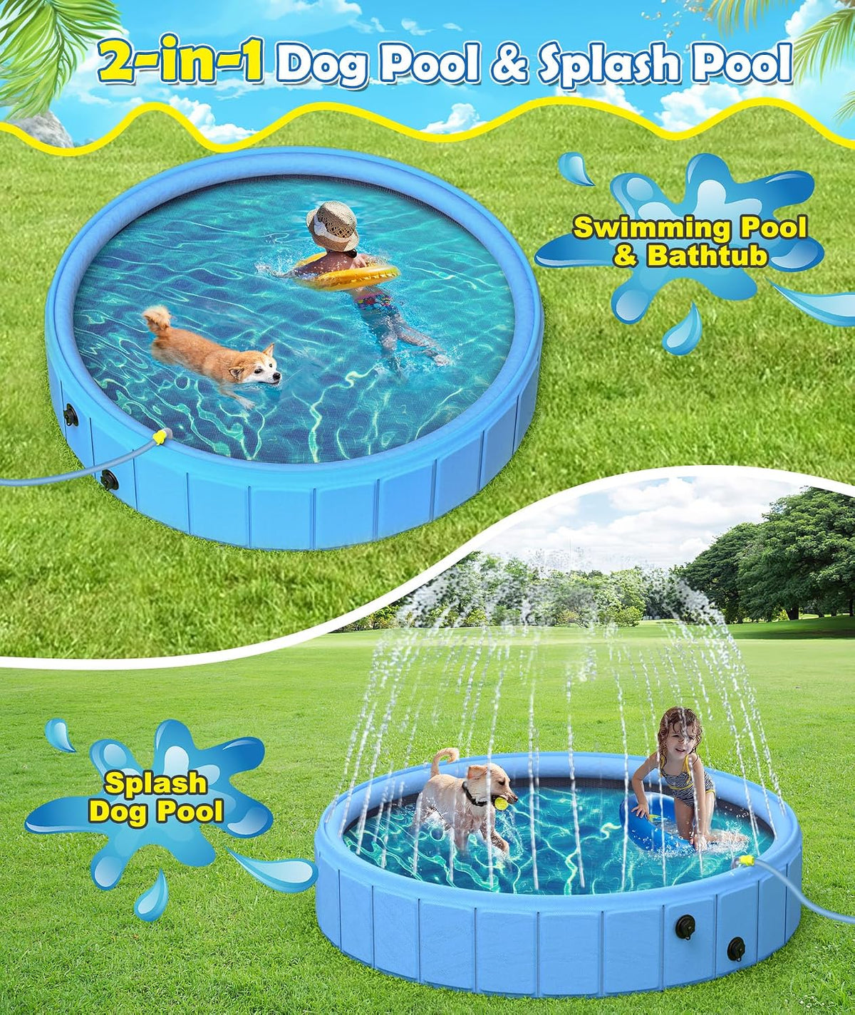 EPN Foldable Dog Pool with Sprinkler - 97 IN - image 2