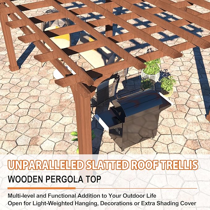 MUPATER 10x12 FT All Cedar Wooden Pergola, Kit with Stakes, Quality Supported Structure, Snow and Wind Supported,Outdoor Pergola with Cedar Framed for Backyard, Deck, Lawn