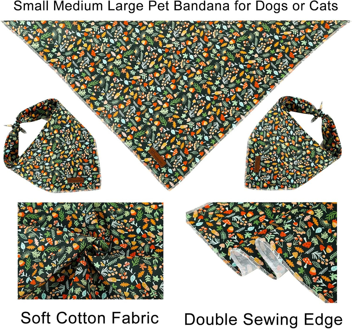 Summer Dog Bandana, UP URARA PUP Strawberry Triangle Bid Scarf for Medium Large Dogs, Cotton - Leaves / S - image 2