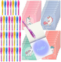 BONNYCO Invisible Ink Pen and Notebook Pack of 16 Party Favors - Unicorns - Pack 32