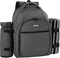 apollo walker Picnic Backpack Bag for 2 Person with Cooler Compartment, Detachable Bottle/Wine Holder, Fleece Blanket, Plates and Cutlery Set (2Person,Grey)