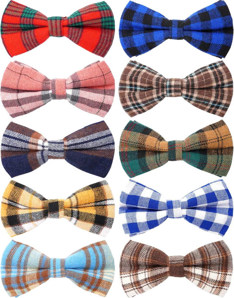 PET SHOW 10 Pack Plaid Big Dog Bow Ties for Large Medium Dogs Sliding