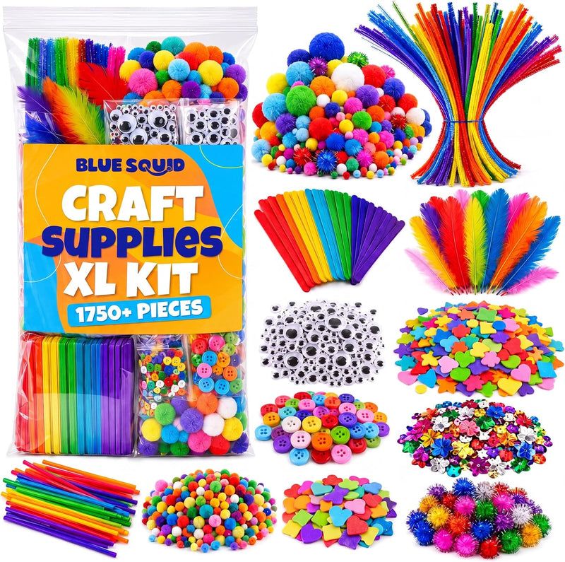 Blue Squid 1750+pcs Craft Kits for Kids - Craft Bag