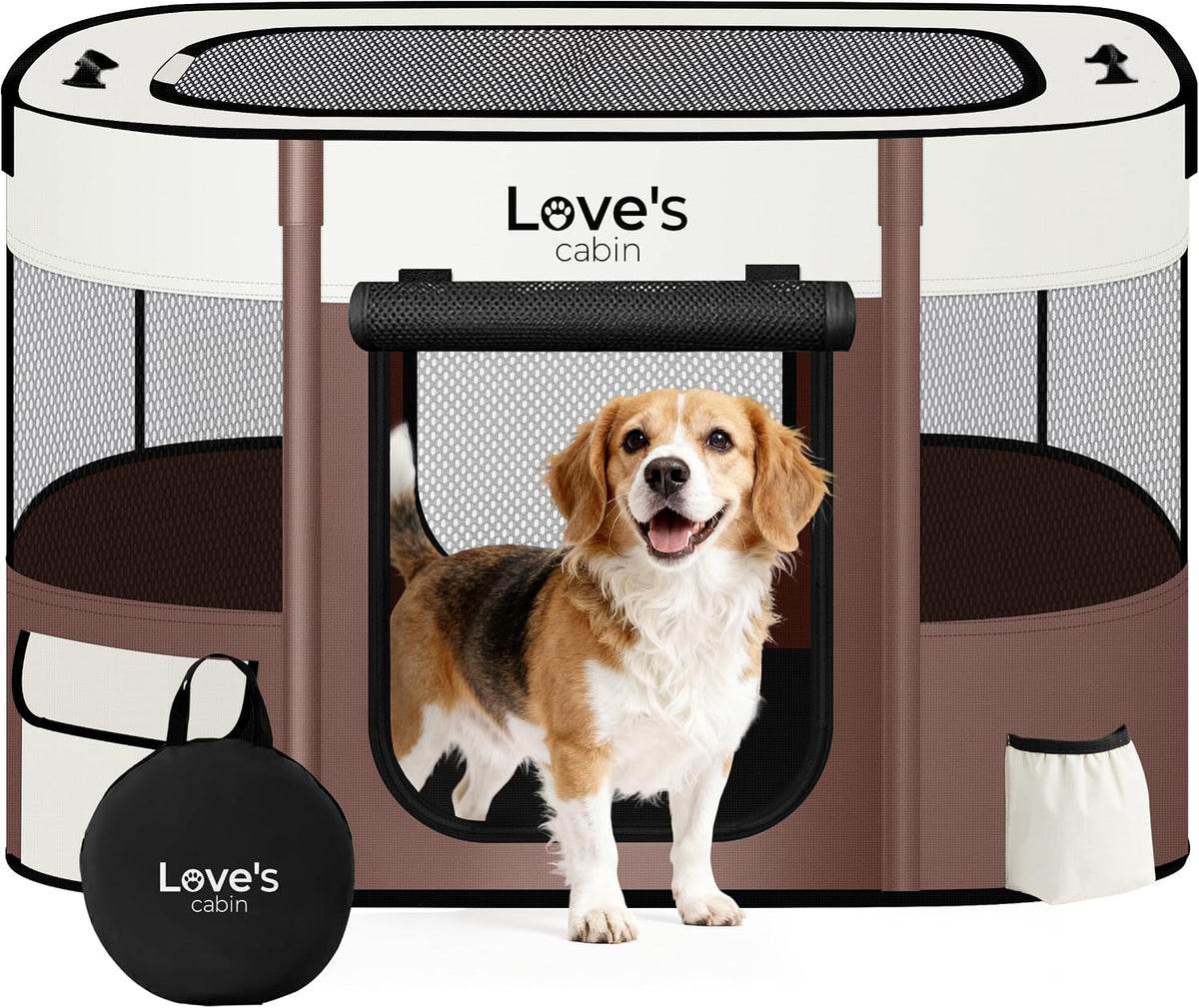 Love's cabin Pet Puppy Dog Playpen - Brown / Large