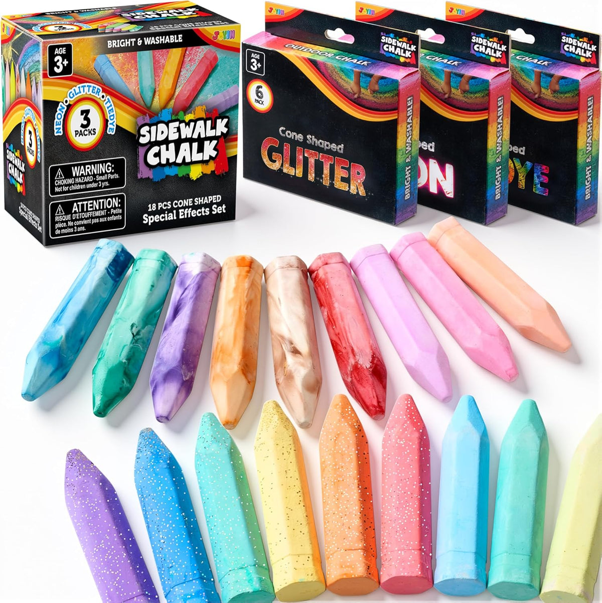 JOYIN 36 PCS Washable Sidewalk Chalk, 3 Styles - 18