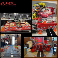 YOELVN race car party cones, six orange 7 inch traffic cones holding checkered flags - view 19
