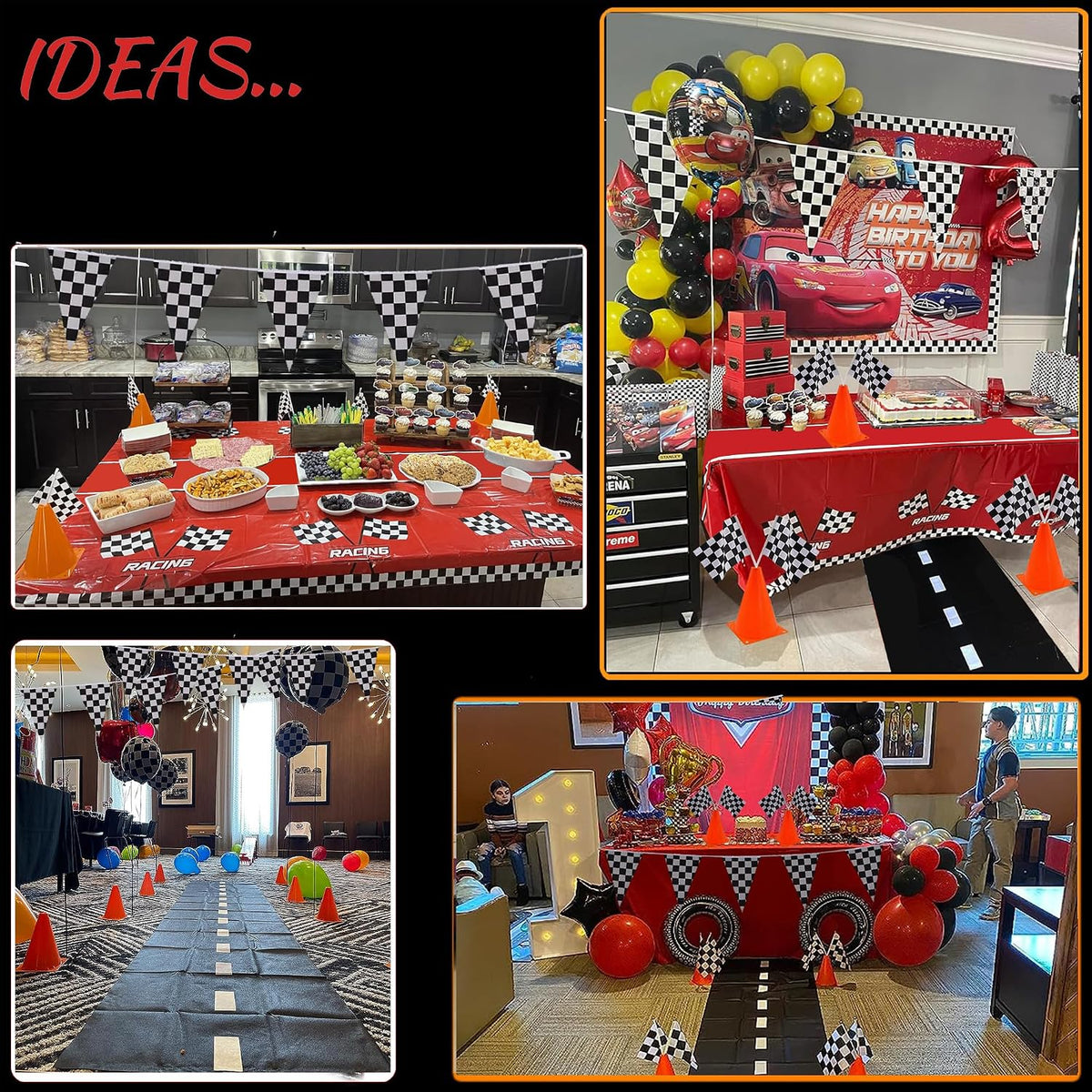 YOELVN race car party cones, six orange 7 inch traffic cones holding checkered flags - view 19