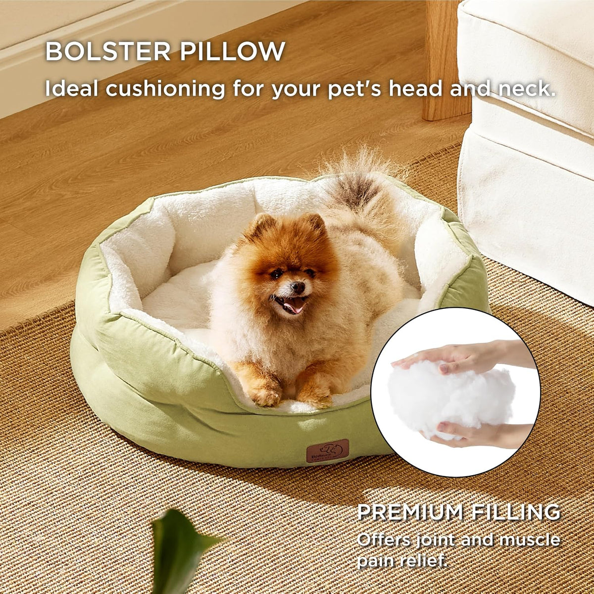 Bedsure Small Dog Bed Washable, Round Cat Beds for Indoor Cats - 25"L x 21"W x 8"Th / Pale Bean Green - image 3