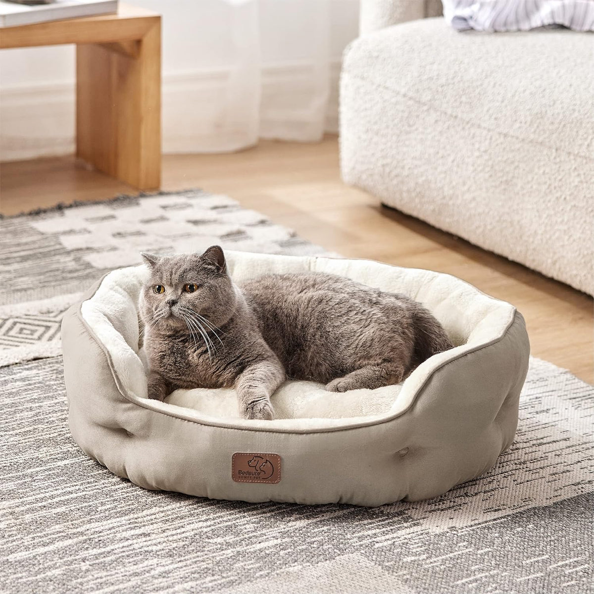 Bedsure Small Dog Bed Washable, Round Cat Beds for Indoor Cats - 25"L x 21"W x 8"Th / Camel - image 2