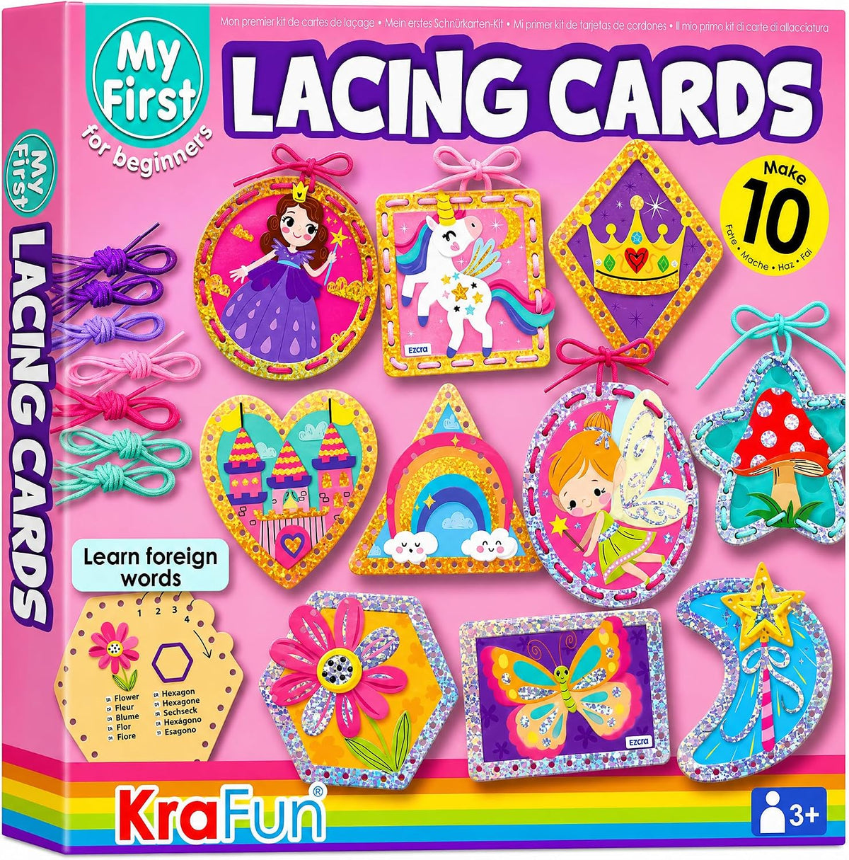 KRAFUN Princess, Unicorn & Mermaid Lacing Cards Age 3+ - Girly