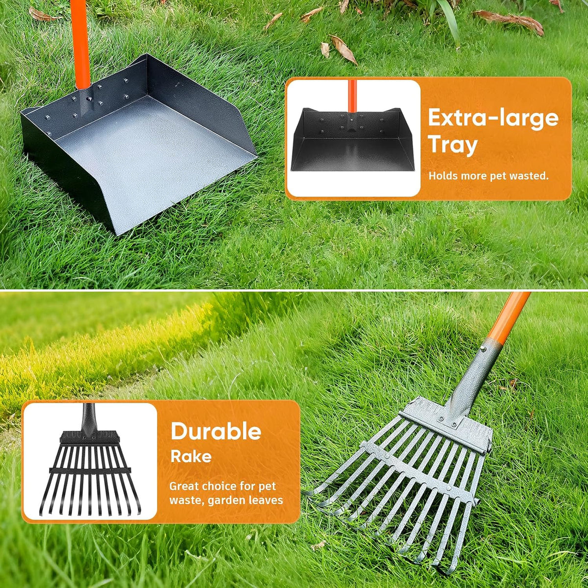 Pooper Scooper, Long Handle Dog Poop Scooper for Medium Small Dogs – Essentials for Dogs - Orange / Extra Large - image 2