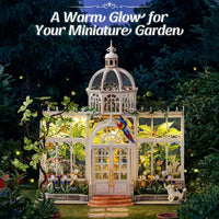 Rolife Greenhouse miniature house kit assembled with plants, wooden furniture and LED light - view 5