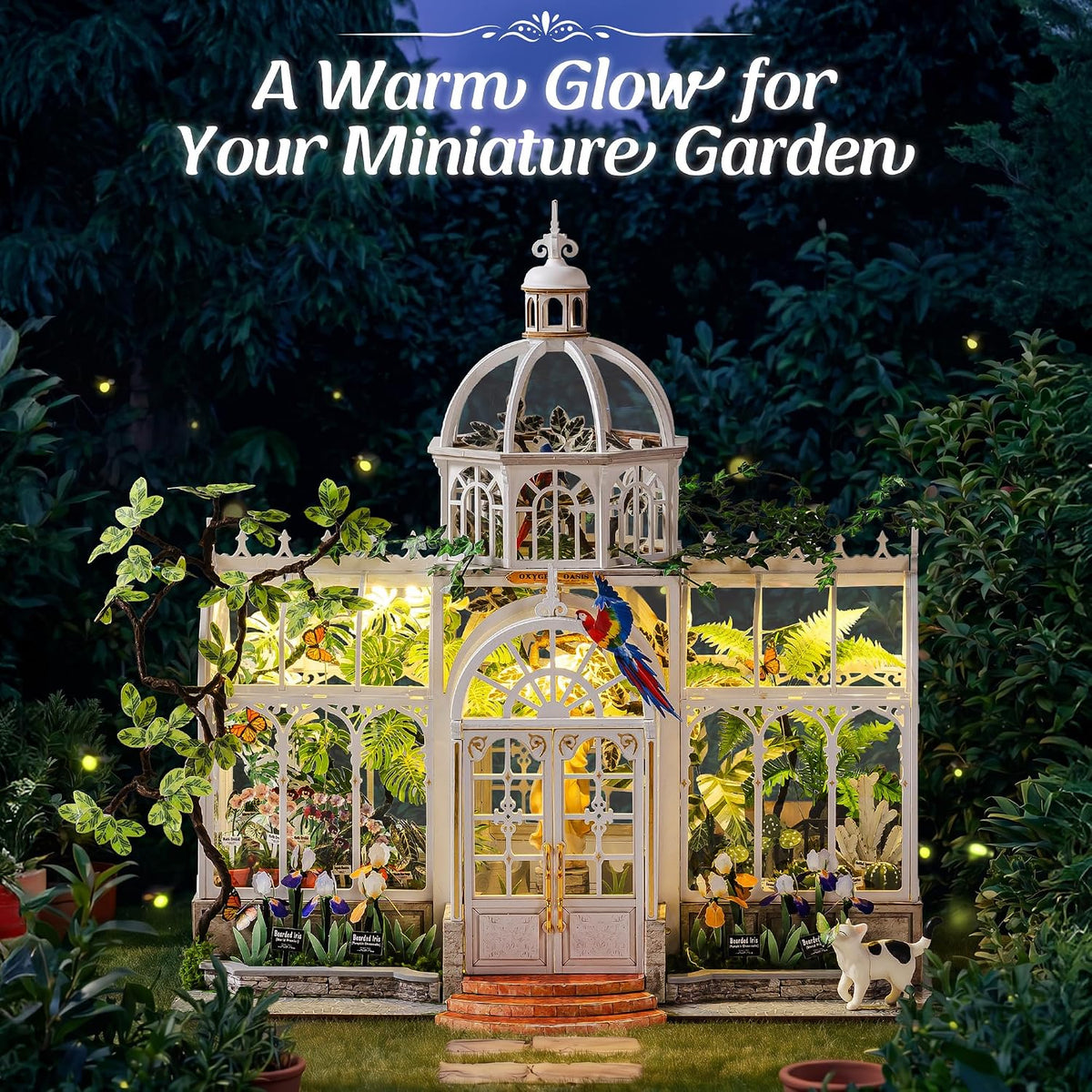 Rolife Greenhouse miniature house kit assembled with plants, wooden furniture and LED light - view 5