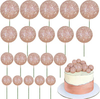 BEISHIDA 20 PCS Gold Mini Ball Cake Toppers Foam Cake Balls - Glitter-rose Gold
