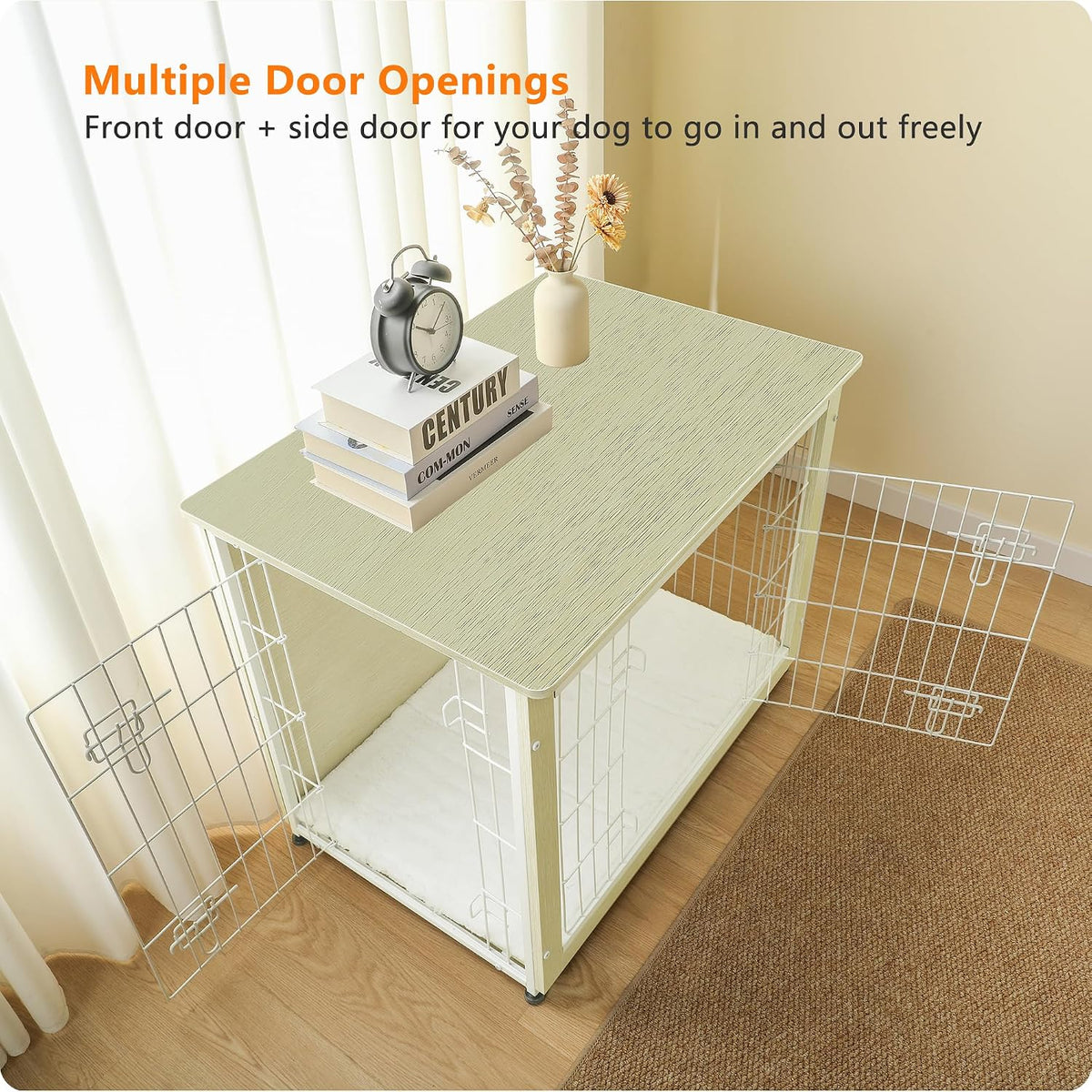 27" Dog Crate Furniture, Dog Kennel Indoor - White Oak / 32.5"L x 21.9"W x 25.6"H - image 2