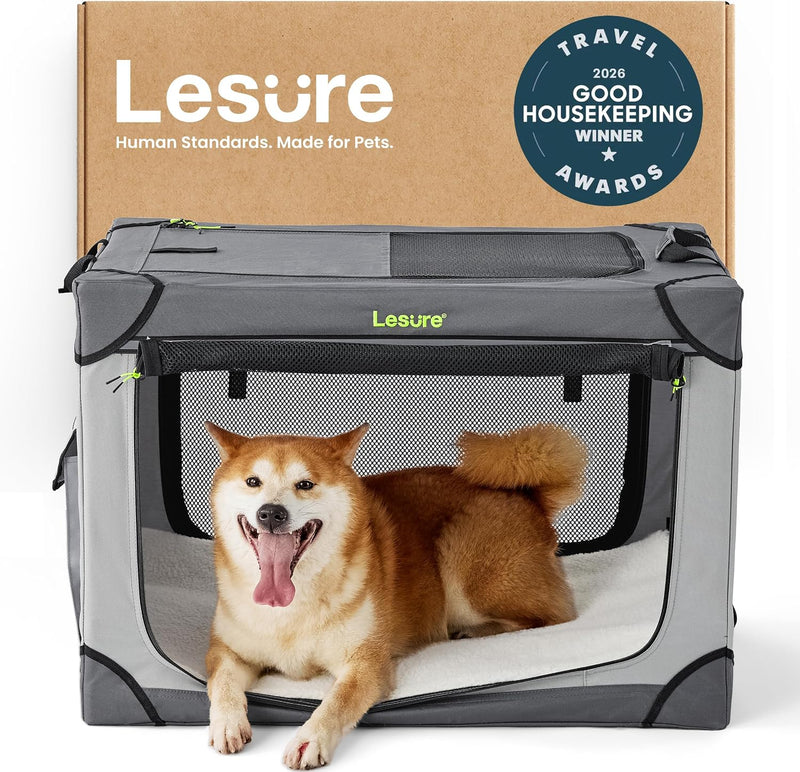 Lesure Shown on Today Show Soft Collapsible XL Dog Crate - Grey / 30.0"L x 21.0"W x 21.0"H