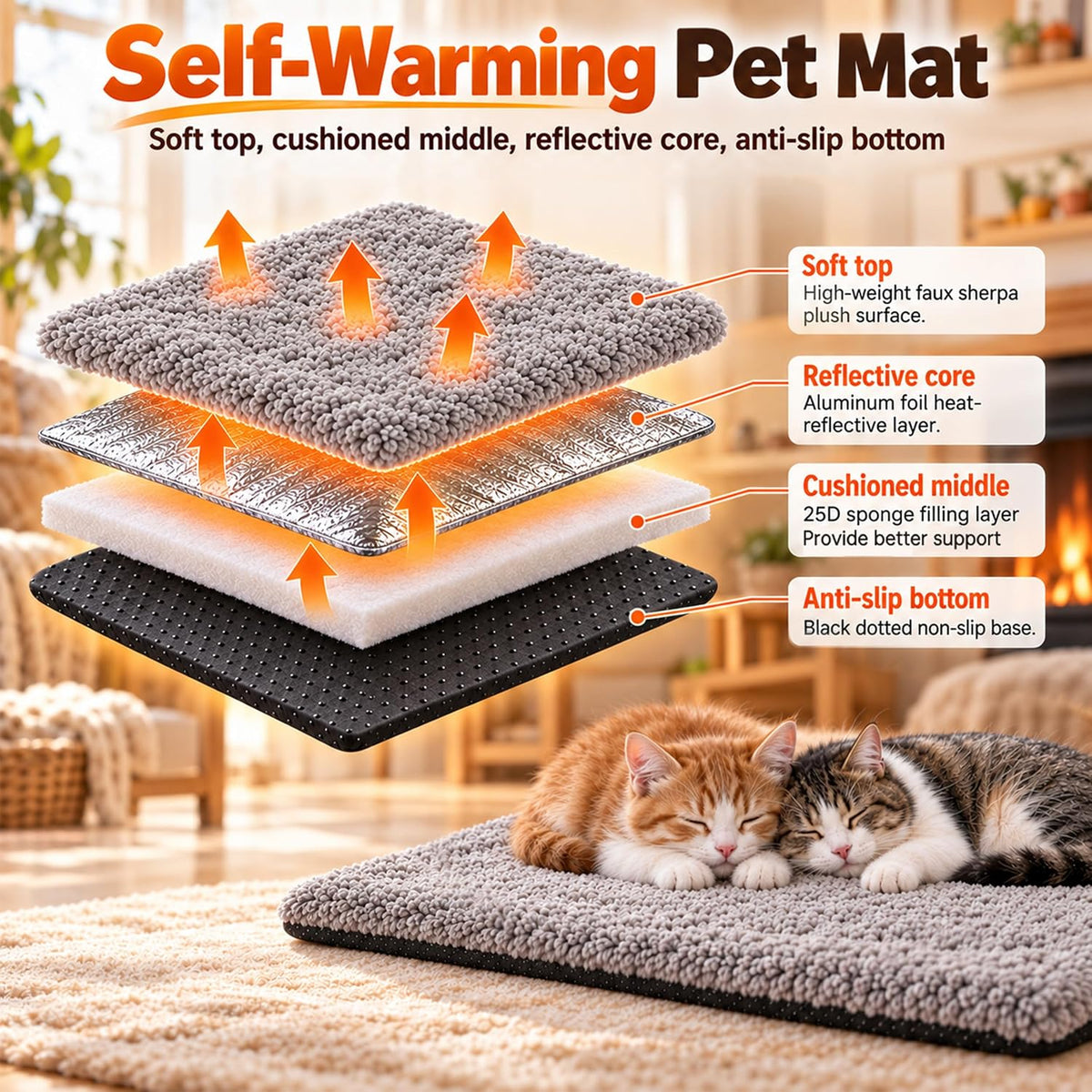 PatiencET Self Warming Cat Bed for Indoor Cats 18'' x 24'' - Gray / 14*20 - image 4