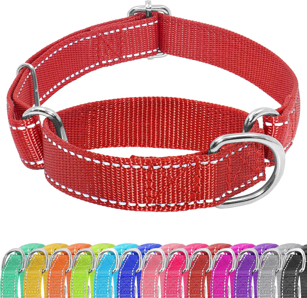 Martingale Dog Collar, Adjustable No Buckle Slip Collar, XS - Red / Large(Length:18-26'', Width:1'')
