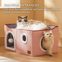 Bedsure Cat House Bed for Indoor Cats with Fluffy Ball and Scratch Pad - Pink / Widen - image 2
