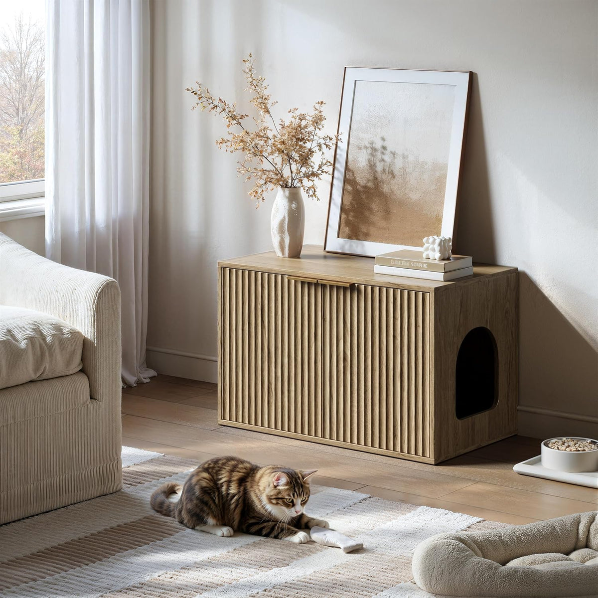 Evermagin 31.5" Cat Litter Box Enclosure Furniture – Essentials for Cats - Oak - image 3