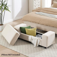 Beige Storage Bench for Entryway, 55" Bedroom Ottoman with Storage Large Linen Fabric Upholstered End of Bench with Lip for Living Room/Bedroom/Lounge/Shop, Beige