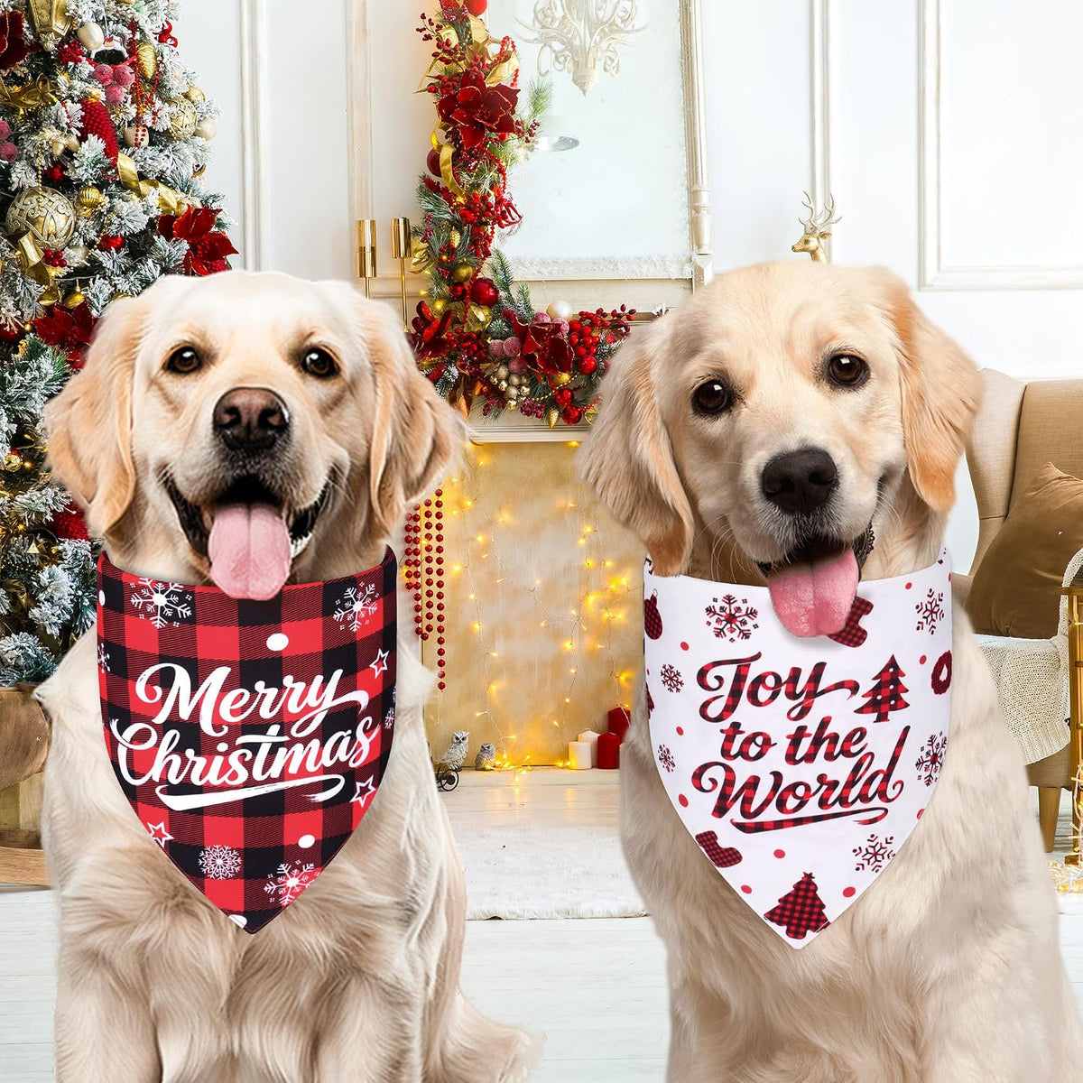 Halloween Dog Bandanas Pink Black XLarge 2PCS - 26-Holly Jolly / X-Large - image 4