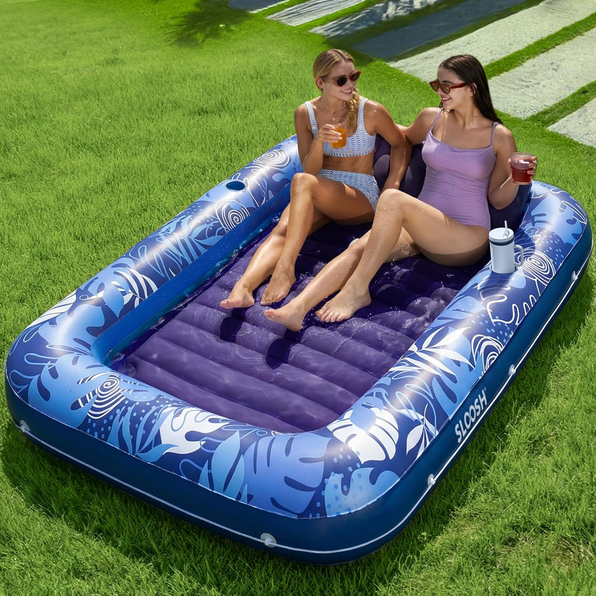 SLOOSH Inflatable Tanning Pool Lounger Float - Dark Blue / X-Large