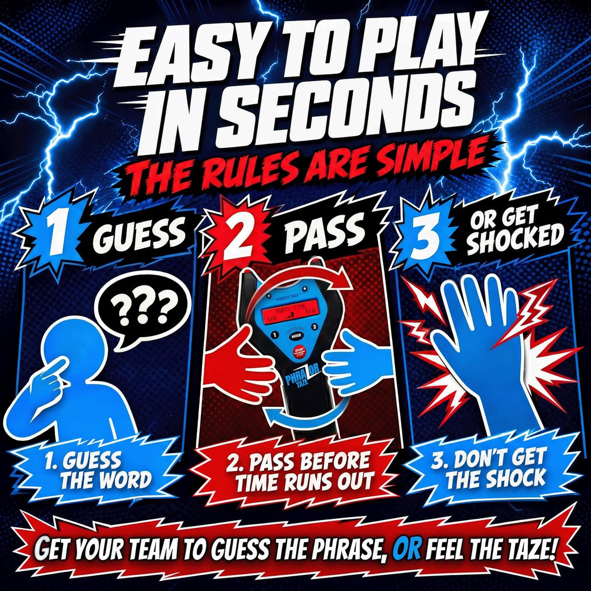 PhraZor Taze - Electric Shock Word Guessing Party Game with Cheat Detector – Fun for Kids & Family - PhraZor Taze - image 3