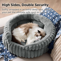 Bedsure ComfyFleece Washable Cute Cat Bed, Soft Round Kitten Bed - 23''x23''x8.5'' / Warm Gray - image 2