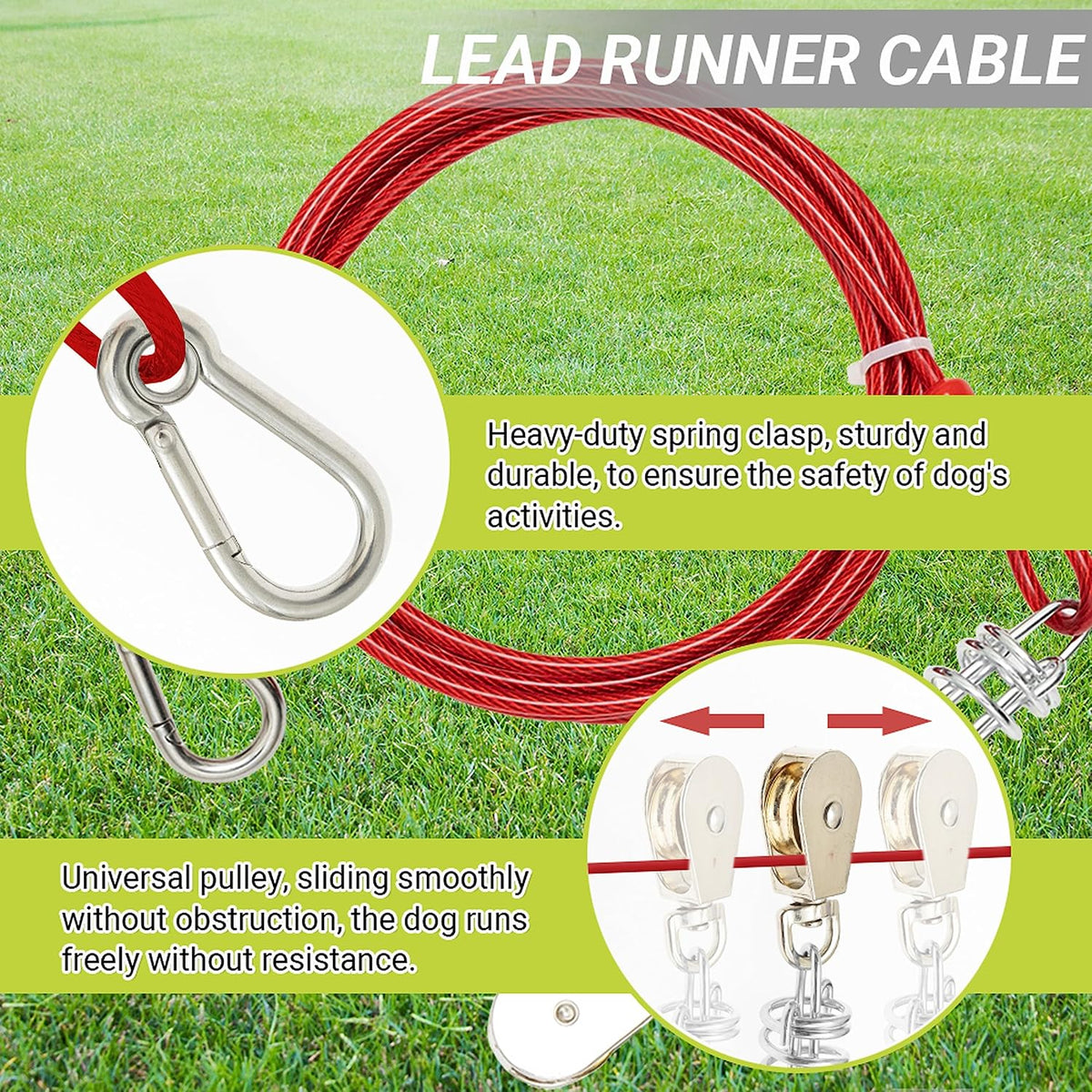 PAWNISAW Dog Runner Cable for Yard - Red / 100 FT - image 4
