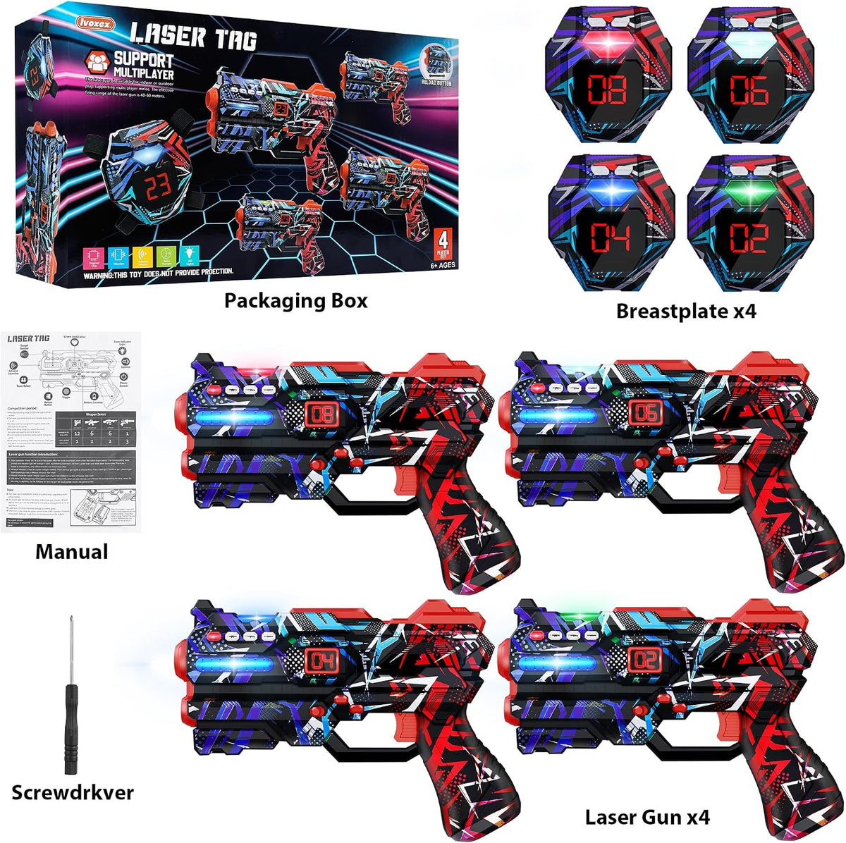Laser Tag Guns Set of 4 Laser Tag Guns with Digital LED Score Display - Red Blue - image 2