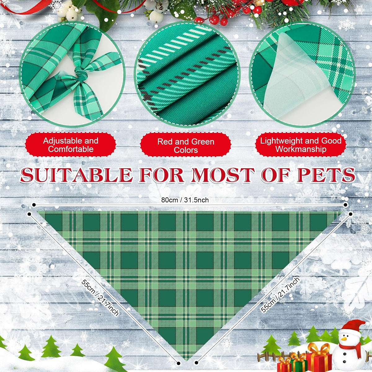 Abbylike 100 Pcs Fall Thanksgiving Dog Bandanas Bulk - Christmas Plaid / 31.5 x 21.7 x 21.7 Inch - image 3