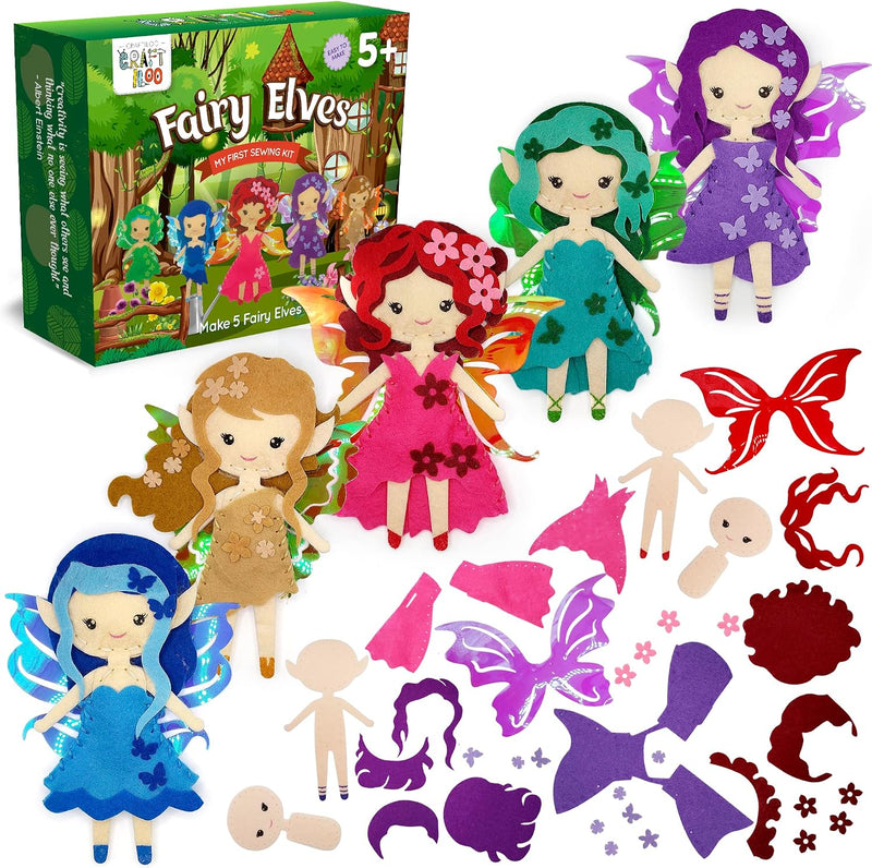 Ballerina Sewing Kit for Kids Ages 5-12, 5 Felt Dancer Dolls - Garden Rainbow Fairies Kit