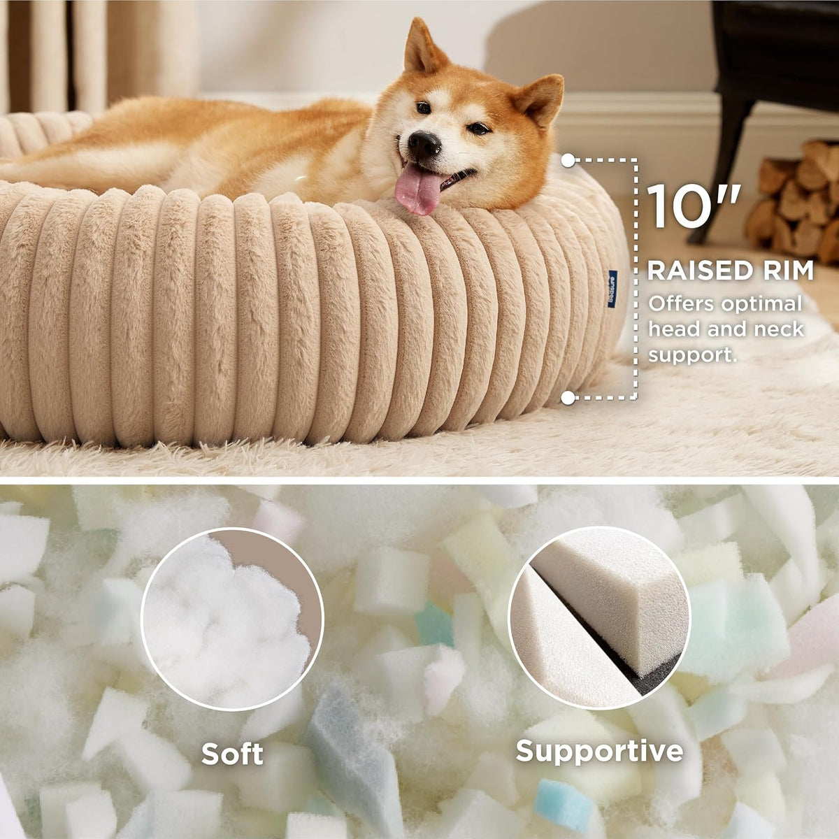 Bedsure ComfyFleece Donut Dog Bed Medium Size Dog with Washable Cover – Essentials for Dogs - L (36x36x8) / Sandy Beige - image 2
