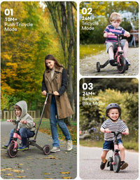 besrey Folding Toddler Tricycle-to-Balance Bike with Push Handle - Pink - image 3