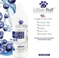 Lillian Ruff PRO Formula Berry Blue Brightening Dog Shampoo & Conditioner Set - Professional Show-Quality Whitening, Stain & Odor Eliminator, Hydrating Relief for Dry Skin, ProVitamin B5, USA Made